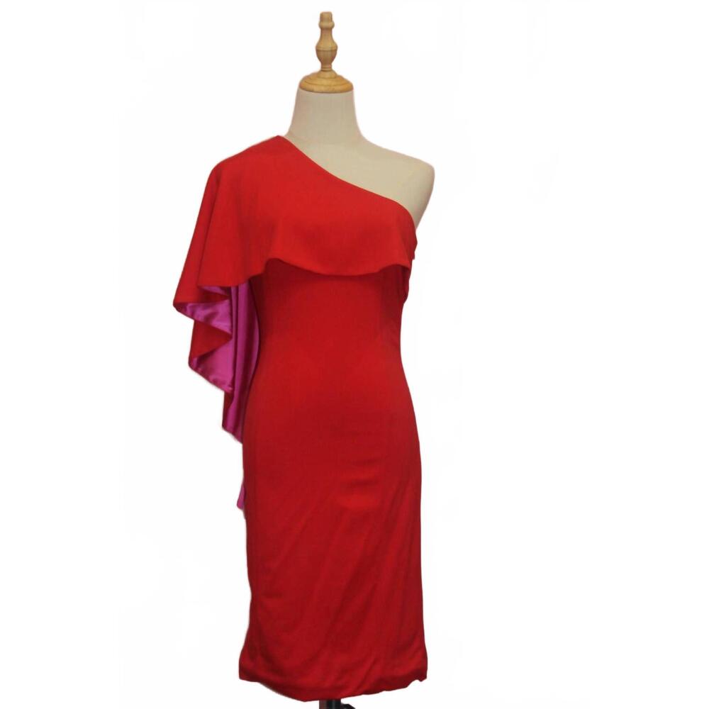 NEW SIMONA MAGHEN women's shero asymmetric dress in red/fuschia